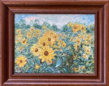 Ľudmila Balková, Slnko v žltých kvetoch, olejomaľba 30x40 cm, zarámované 41x51 cm, 210 €