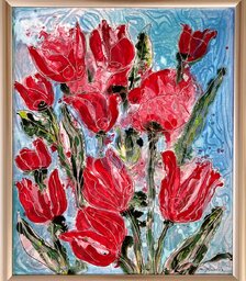 Milena Ďuricová, kombinovaná technika, Tulipány, 50x60 cm