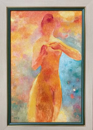 Miro Radev, olej na plátne, Pred zrkadlom, 70x43 cm