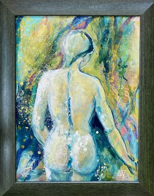 Agneša Vavrinová, maľba akrylom Rituál, 80x60cm, zarámované 88x68 cm, 630 €