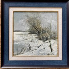 Aladár Botlík, Pri jazere Sĺňava, maľba akrylom 29x29 cm