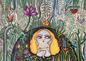 Alžbeta Čáková, Eva čaká na Adama, maľba akrylom, 50x70 cm