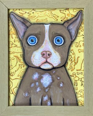 Alžbeta Čáková, Psík Frenky, akryl na dreve 31x24 cm