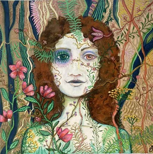 Alžbeta Čáková, V záhrade, maľba akrylom, 50x50 cm