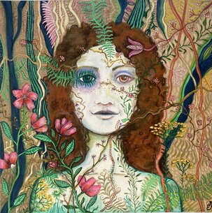 Alžbeta Čáková, V záhrade, maľba akrylom, 50x50 cm