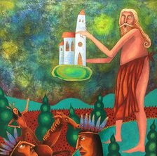 Andrej Augustín, Krištof prináša vieru indiánom, akryl na plátne, 1 820 €, 70x70cm