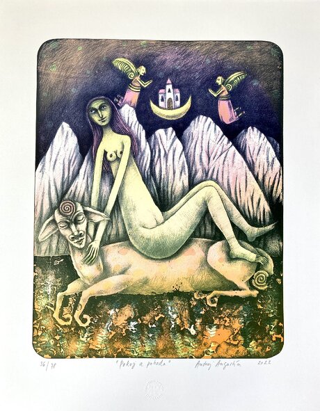Andrej Augustín, Pokoj a pohoda, grafický list 50x38 cm, 170 €