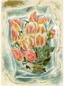 Cyril Bouda, Rúže, kolorovaná litografia v pôvodnom ráme, rok vzniku 1948, rozmer 24x17cm plus pasparta a rám, cena 220€.