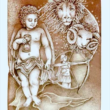 Darina Berková, grafický list, Znamenia zverokruhu - tri v jednom - OHEŇ, 22x16 cm, 50 €