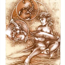 Darina Berková, grafický list, Znamenia zverokruhu - tri v jednom - VODA, 22x16 cm, 50 €