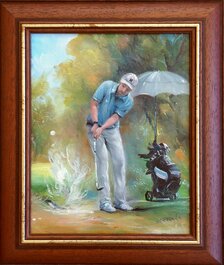 Dušan Stieranka, Golfista, olejomaľba 30x25 cm