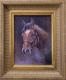 Dušan Stieranka, Hlava koňa, Olejomaľba 23x17 cm, zarámované 32x27 cm, 225 €