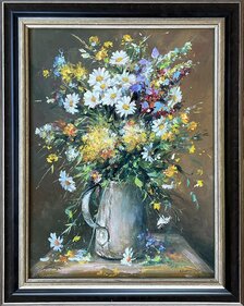 Dušan Stieranka, Jarná kytica “S“, Olejomaľba na plátne 39x29 cm, zarámované 49x39 cm, 370 €
