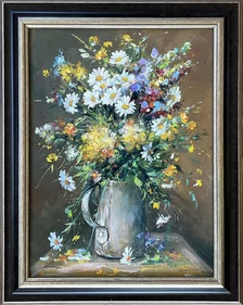 Dušan Stieranka, Jarná kytica “S“, Olejomaľba na plátne 39x29 cm, zarámované 49x39 cm