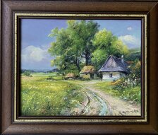 Dušan Stieranka, Liptovská dedinka, olejomaľba na plátne 25x30 cm, zarámované 33,5x39,5 cm