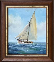 Dušan Stieranka, Plachetnica, Olejomaľba na plátne 29x23 cm, zarámované 40x34 cm