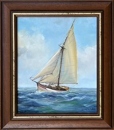Dušan Stieranka, Plachetnica, Olejomaľba na plátne 29x23 cm, zarámované 40x34 cm