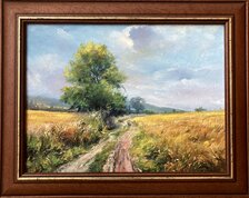 Dušan Stieranka, Pole so žitom, olejomaľba 30x40 cm, zarámované 40x50 cm, 310 €