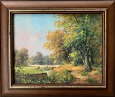 Dušan Stieranka, Stromy pri rieke, Olejomaľba na plátne 25x30 cm, zarámované 33,5x39 cm, 238 €