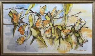 Elena Ruta, Bezpečie monarchov - motýle, maľba na hodvábe 52x91 cm