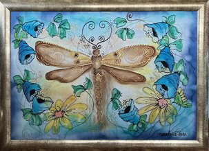 Elena Ruta, Vážka I., maľba na hodvábe 64x91 cm, zarámované 76x103 cm