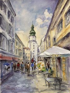 Ester Ksenzsigh, Akvarel Michalská veža, 115 €, 36x28 cm