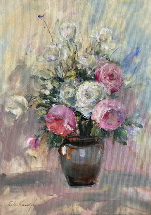 Ester Ksenzsigh, Ružové krásky, akryl na plátne 70x50 cm