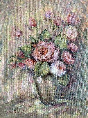 Ester Ksenzsigh, Ružovkasté ruže, akryl na plátne, 70x50 cm