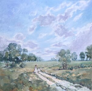 Ester Ksenzsigh, Slnečný deň, olejomaľba na plátne 70x70 cm