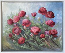 Eva Lauková, Červené pivónie, 40x50 cm