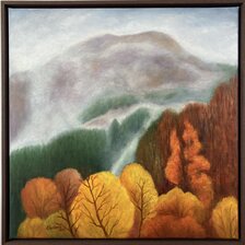Eva Lauková, Hmla nad Lukavskou baňou II, Olejomaľba na plátne 60x60 cm, zarámované 64x64 cm, 350 €