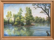 Eva Lauková, Jazero TONA 2., Šurany, olejomaľba 39x55 cm, zarámované 45x61 cm, 240 €