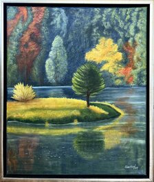 Eva Lauková, Osamelý strom, Olejomaľba na plátne 60x50 cm, zarámované 64x54 cm, 370 €