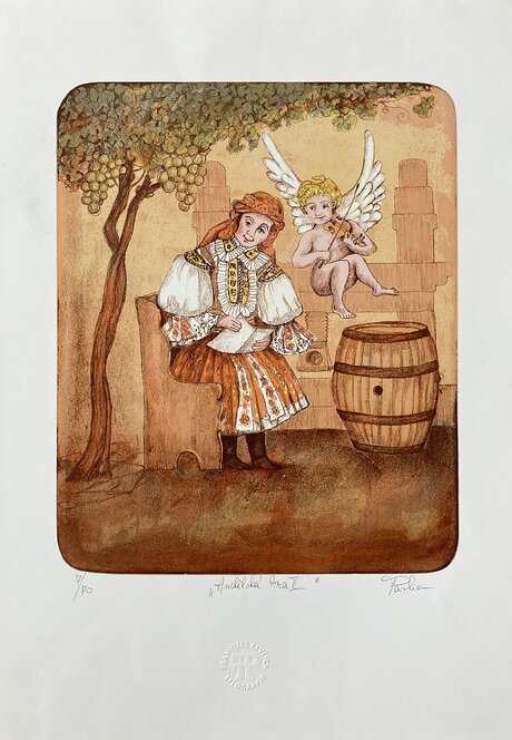 František Pavlica, Anjelská hra II, grafický list 7/70, 30x24 cm, 40 €