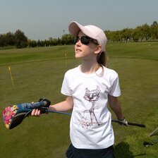 Golfové tričko, Mačka s myšou hrá golf, dámske tričko 34 - 42, cena 18€.