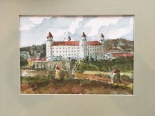 Görcsös Peter, Akvarel, Pohľad na Bratislavský hrad, 14x20 cm, predané