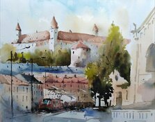 Görcsös Peter, Obchodná ulica v Bratislave, Akvarel 15/22, 34x49 cm