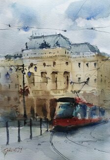 Görcsös Peter, Pri SND, Bratislava, Akvarel 7/22, 33x23 cm, zarámované 44x34 cm, 168 €