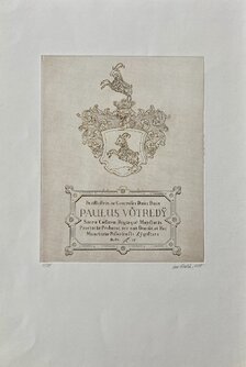 Grafický list, Ivan Kováčik, Erb Paulus Vötredy, rozmer tlače 26 x 20 cm, nezarámované, 82 €