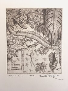 Grafický list, Peter Kľúčik, EX Libris Marvin Bolotsky, Adam a Eva, 17x14 cm, 95€, na vyžiadanie
