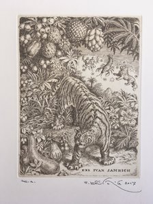 Grafický list, Peter Kľúčik, EXL Ivan Jamrich, Tiger v džungli, 20x15 cm, 95€, nezarámované