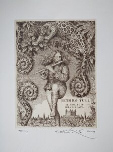 Grafický list, Peter Kľúčik, EXL Ján Štefančík, Jethro Tull koncert 18.1.2019 Bratislava, 20x15 cm