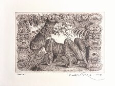 Grafický list, Peter Kľúčik, Gepard, 16x23 cm, nezarámované