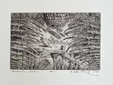 Grafický list, Peter Kľúčik, Obchodník s dažďom, E.A., 19x27 cm