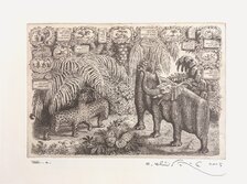 Grafika, Peter Kľúčik, Slon a gepard, 16x23 cm