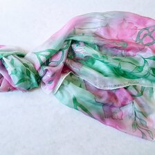 Hodvábny šál č. 4, Ružovo-zelená lúka, 180x45 cm