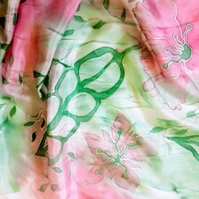 Hodvábny šál č. 4, Ružovo-zelená lúka, 180x45 cm