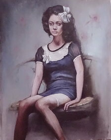 Igor Navrotskyi, Dievča s bielou mašľou, olejomaľba, 100x80 cm, 560 €, nezarámované