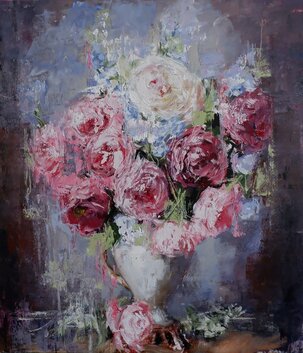 Igor Navrotskyi, Kvety vo váze, olejomaľba na plátne 70x60 cm, nezarámované, 360 €