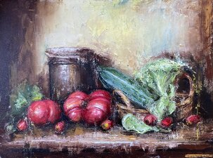 Igor Navrotskyi, Zátišie s paradajkami, olejomaľba 60x80 cm, 490 €